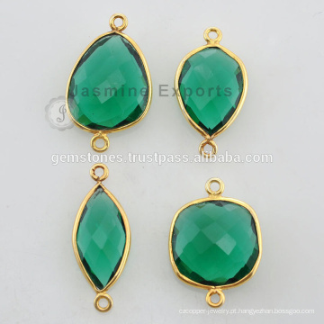 Gold Vermeil Natural Emerald Glass Bezel Configuração de conectores de pedras preciosas Atacado Preço barato Fornecedores de jóias e Fabricante
